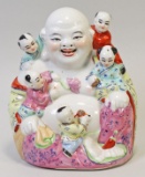 Laughing Ceramic Chinese Fertility Buda W/5 Children