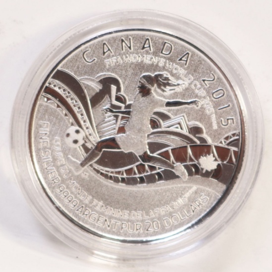 2015 FIFA Women's World Cup $20 Coin, .999 Fine Silver