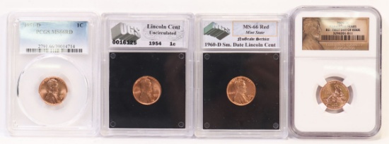 3 Graded Lincoln Head Cents & 2009 Formative Years 1 Cent First Day Issue