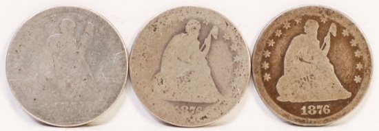 3 Seated Liberty Quarters; 1853 w/Arrows, 2-1876