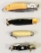 4 Miniature Pocket Knives; Automatic Push Button, Al Mar, PRX &