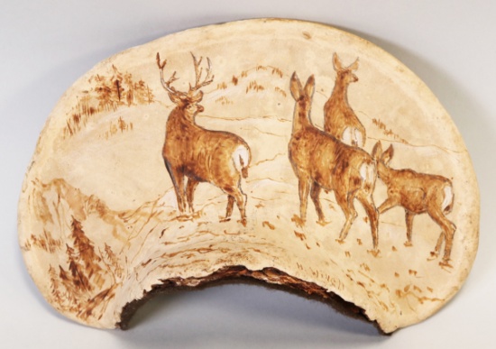 H. Wivell Mushroom Conk Elk & Deer Carving