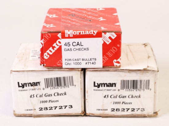 2 Lyman & 1 Hornady 45 CAL Gas Checks, Qty: 1000 Ea