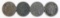 4 Liberty Head Three Cent Nickels; 1866,1867,1874,1881