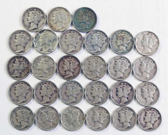 27 Mercury Dimes; Various Dates/Mints