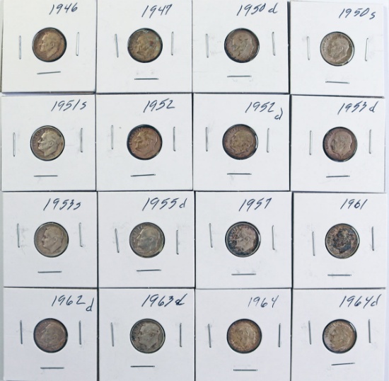 16 Roosevelt Silver Dimes; Various Dates/Mints