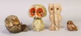 Hand Carved Alabaster & Onyx Owl Figurines/Paper Weights