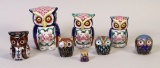 Cloisonne Owl Figurines & Thimble