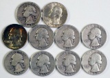 10 Washington Silver Quarters; Various Dates/Mints