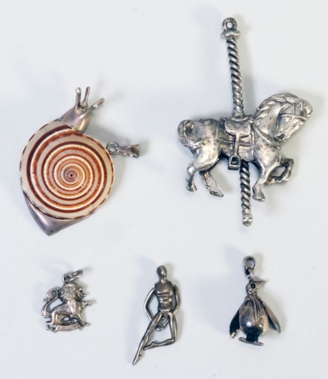 925 Snail Pendant & Silver Colored Charms/Carousel Horse