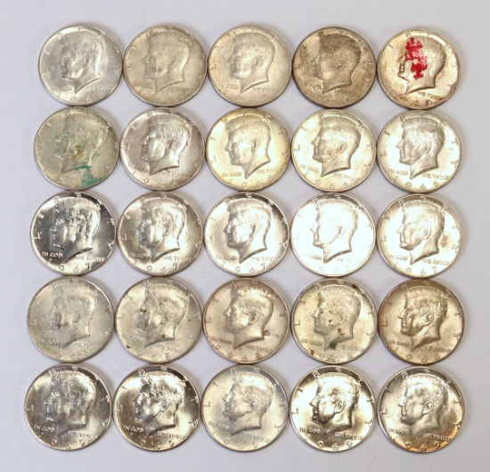 25 Kennedy Half Dollars (40% Silver)