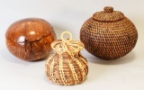 Gourd Basket & 2 Woven Baskets