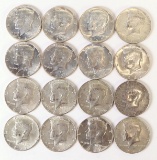 16 Kennedy Half Dollars (40% Silver)