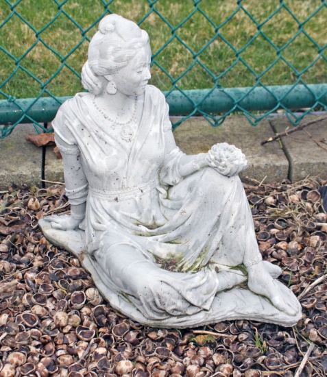 Concrete Goddess with Lotus Sculpture Yard Art