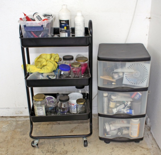 Crafts - Utility Cart, Stackable Drawers w/ Paints, Art Supplies