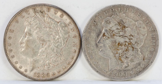 1886-P & 1900-O Morgan Silver Dollars