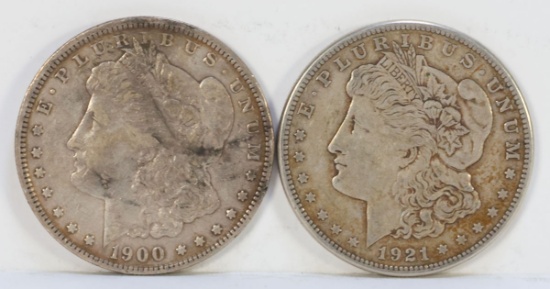 1900-O & 1921-S Morgan Silver Dollars