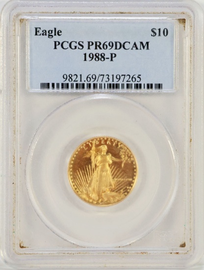 1988-P $10 (1/4 oz) Gold American Eagle Coin, PCGS PR69 DCAM