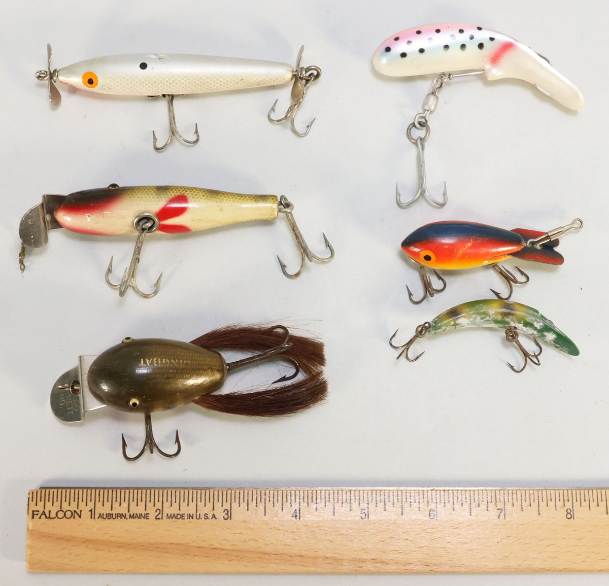 6 Vintage Fishing Lures; Pikie Minnow & Dingbat
