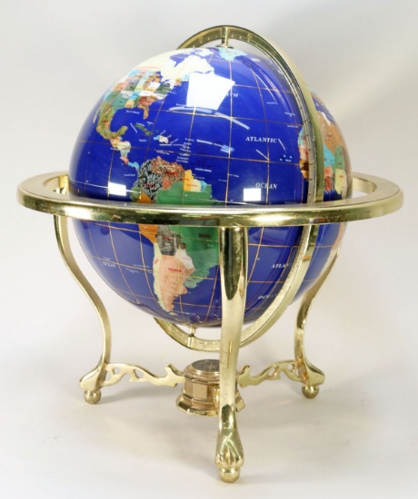 Inlay Gemstone Tabletop World Globe