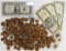 Small Bag Wheat Pennies, 1935D $1 Blue Seal Silver Certificate  & 3 $2 Red Seal Notes