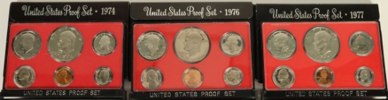 1974, 1976 & 1977 US Mint Proof Sets