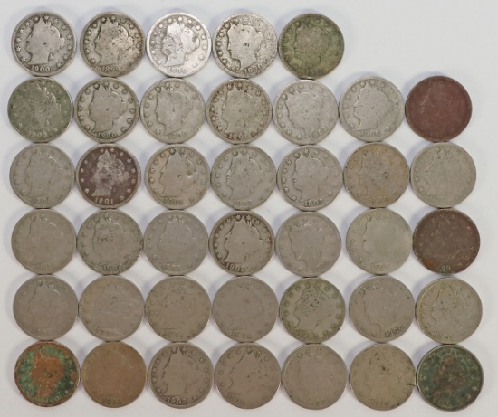 40 Liberty V Nickels; Various Dates 1899 to 1902