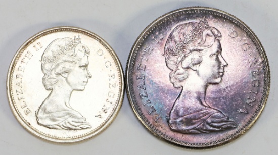 1967 Canadian 80% Silver Dollar & 1965 Canadian 80% Silver Half Dollar