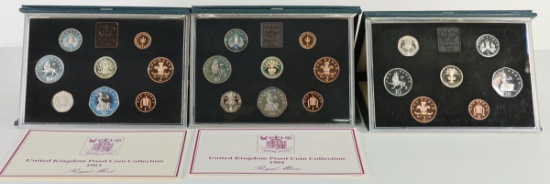 3 United Kingdom Proof Coin Collection Sets; 1983, 1984 & 1985