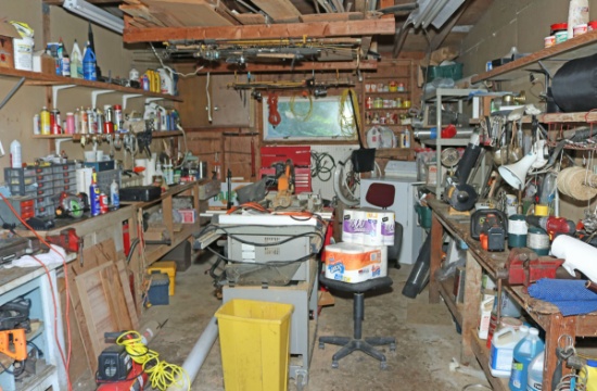 Garage Stall - Tools, Chop Saw, Table Saw, Compressor, More