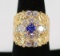 14K Gold Ring W/Sapphire Colored Stone & Diamonds, 9.5 Grams