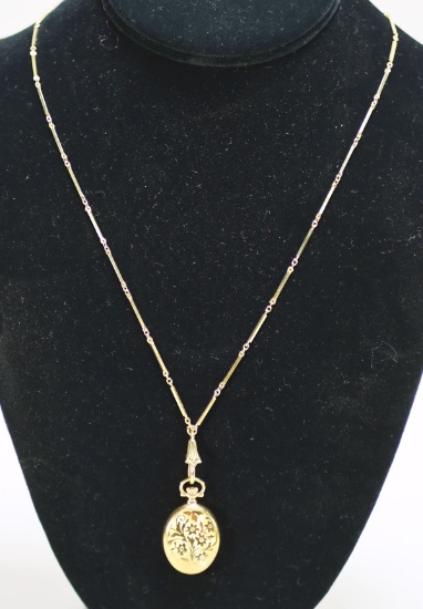 18k Bucherer Swiss Watch Pendant, w/ 18K Gold Necklace , 15.4 Grams