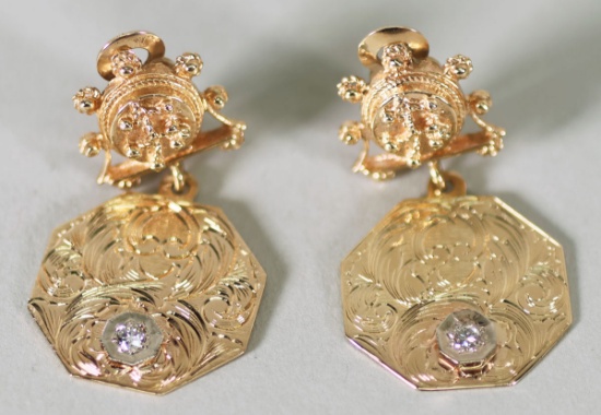 14K Gold Earrings W/Diamonds, 9.8 Grams
