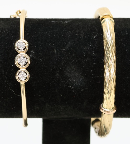 2 14K Gold Bracelets, I With Diamonds, 16.5 Grams