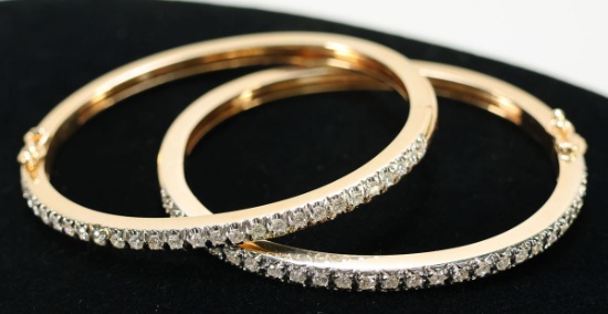 2 14K Gold Bracelets W/Diamond Chips, 33.8 Grams