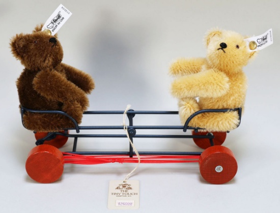 1988 Steiff Mohair Teddy Bears Teeter Totter Pull Toy On Wheels