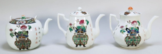 3 Chinese Famille Rose Tea Pots