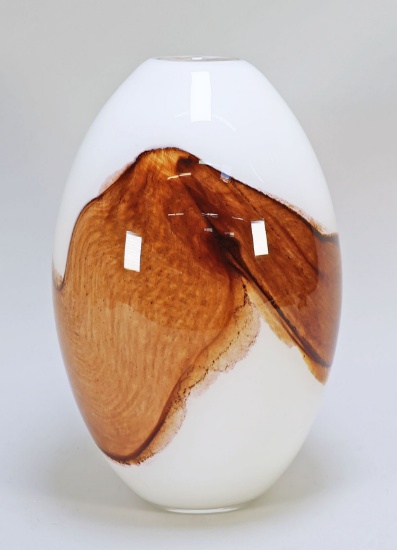 Beautiful Brown & White Glass Vase