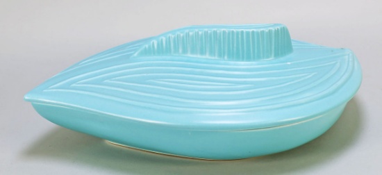 California USA Pottery Turquoise Leaf Shaped Bowl/Dish W/Lid, SG 20