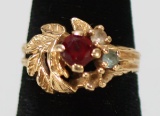 14K Gold Ring W/ Ruby Colored Center, 4.0 Grams