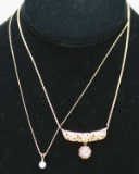 14K Gold Pearl Pendant Necklace & 14K Fold Necklace W/Diamond Pendant, 8.2 Grams