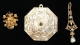 2 14K Gold Pendants & 1 Gold Clip-On Earring, 8.6 Grams