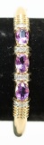 14K Gold Bracelet W/Purple Colored Stones & Diamond Chips, 19.0 Grams