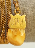 Antique  BPOE Elks Tooth Watch Fob w/ Long Chain