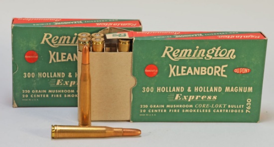 Vintage Remington 300 Holland & Holland Magnum Express Cartridges, 40 Rds.