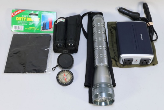 Bushnell Binoculars, Belkin Ac Anywhere FSC400-300W, Cabela's Flashlight