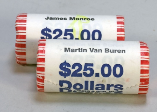 2 Rolls of Presidential $1 Coins: Van Buren & Monroe