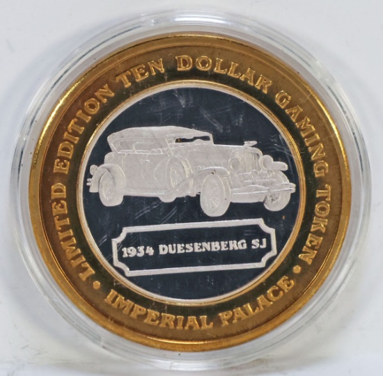 1934 Duesenberg Silver $10 Gaming Token - Imperial Palace