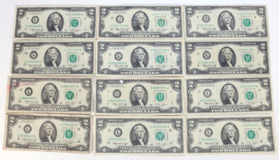 12 $2 Green Seal Notes