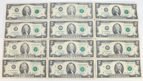 12 $2 Green Seal Notes